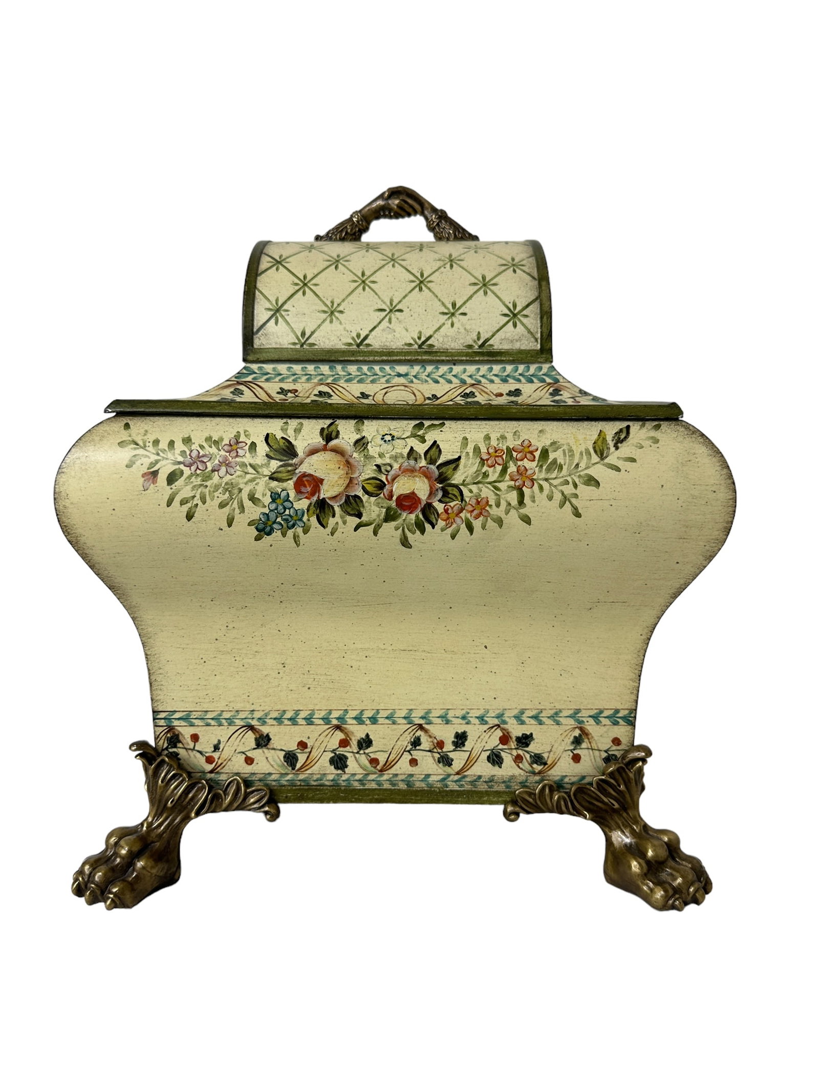 Aluminum Box w/ Brass Accents: Aluminum Box w/ Brass Accents. Measures 15" H x 13" W x 13" D.