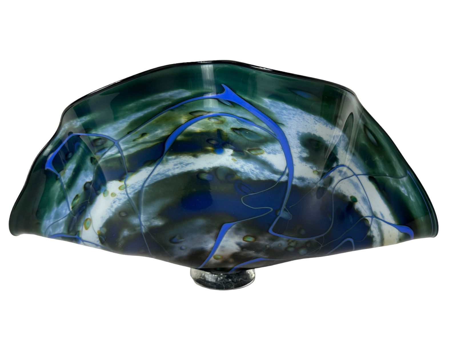 Signed Hand Blown Folded Bowl Art Glass Piece (1 of 6)