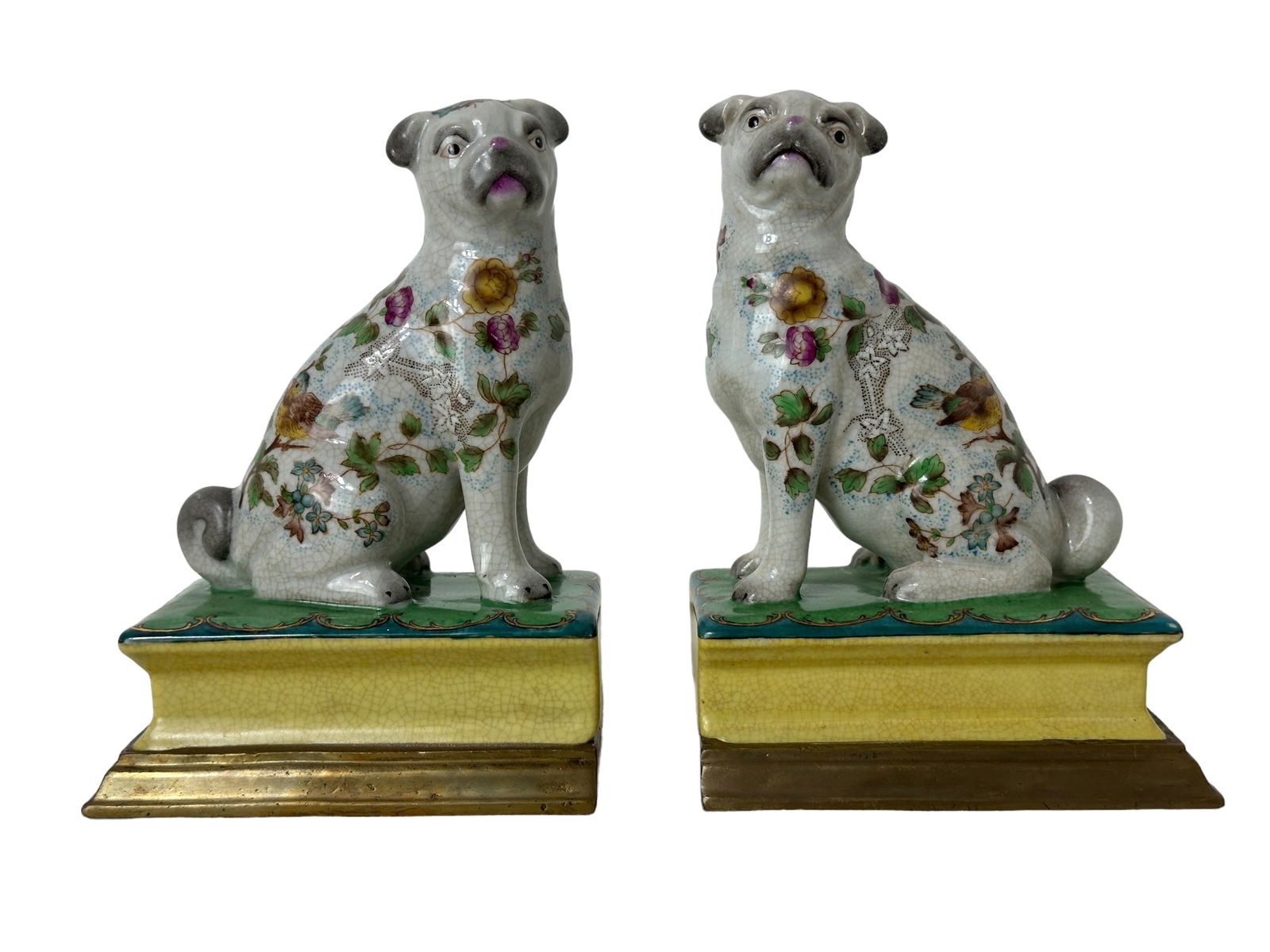 Porcelain Asian Pug Dog Bookends: Porcelain Asian Pug Dog Bookends. Measures 7.5" H x 5.25" W x 4" D.