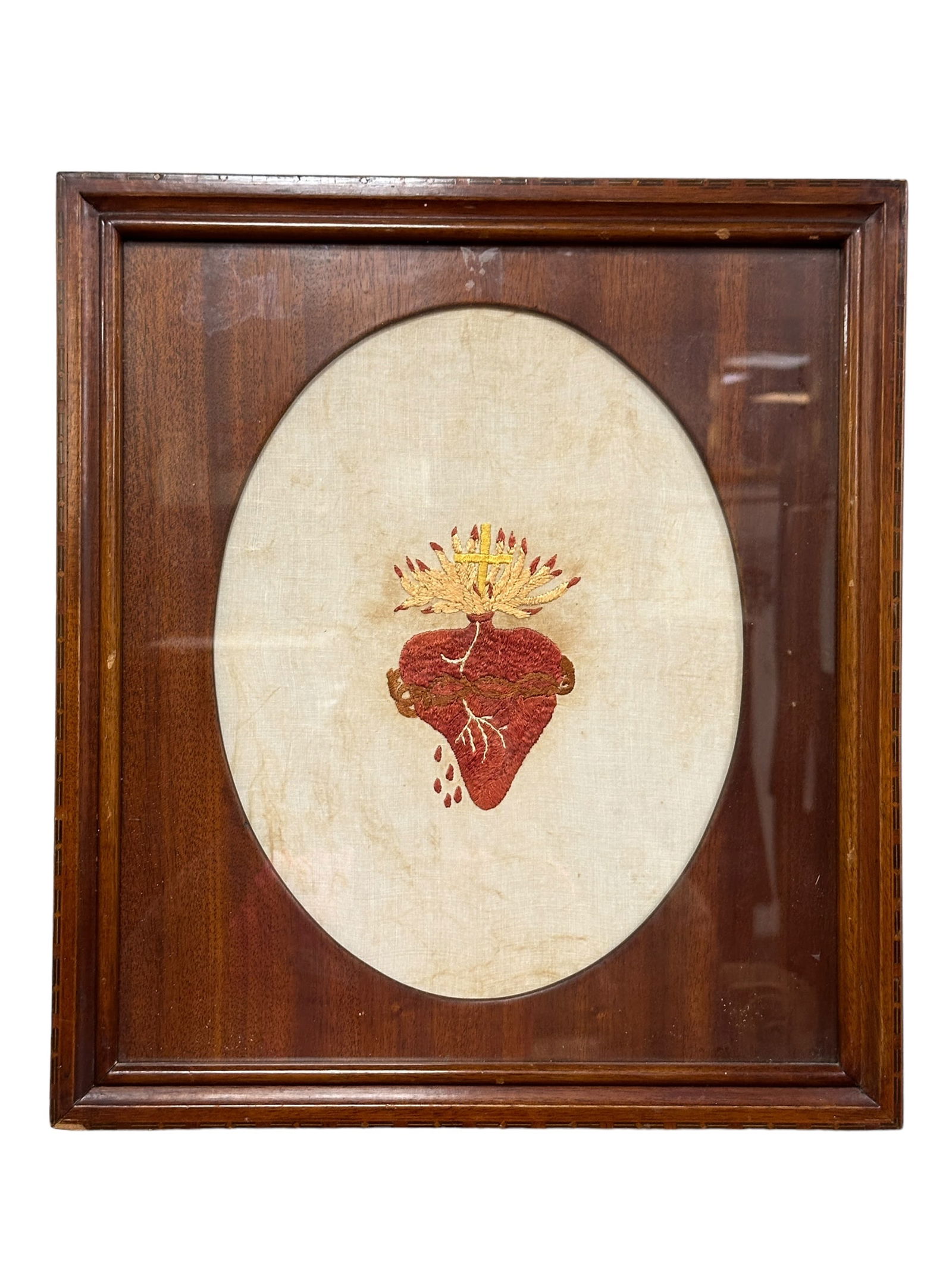 Framed Vintage Needlepoint Sacred Heart of Jesus (1 of 3)