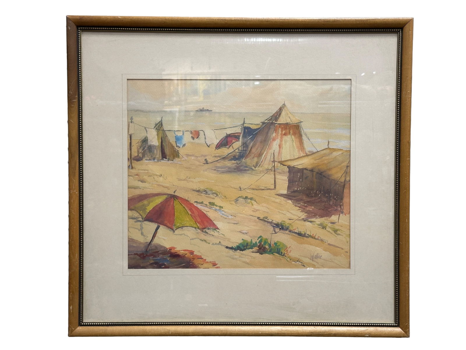 Watercolor Beach Painting Signed "Walline" (1 of 4)