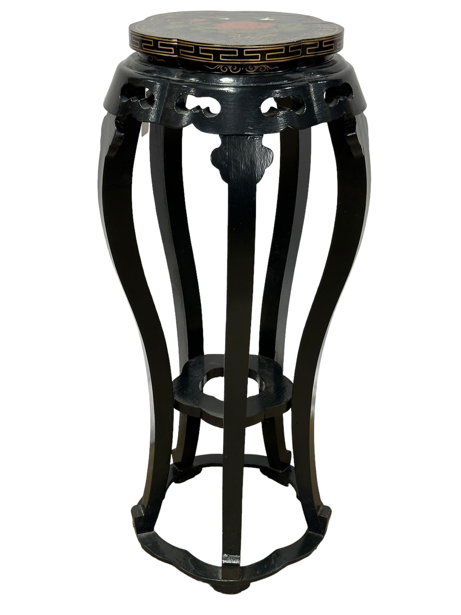Asian Black Lacquered Wood Carved Stand (1 of 4)