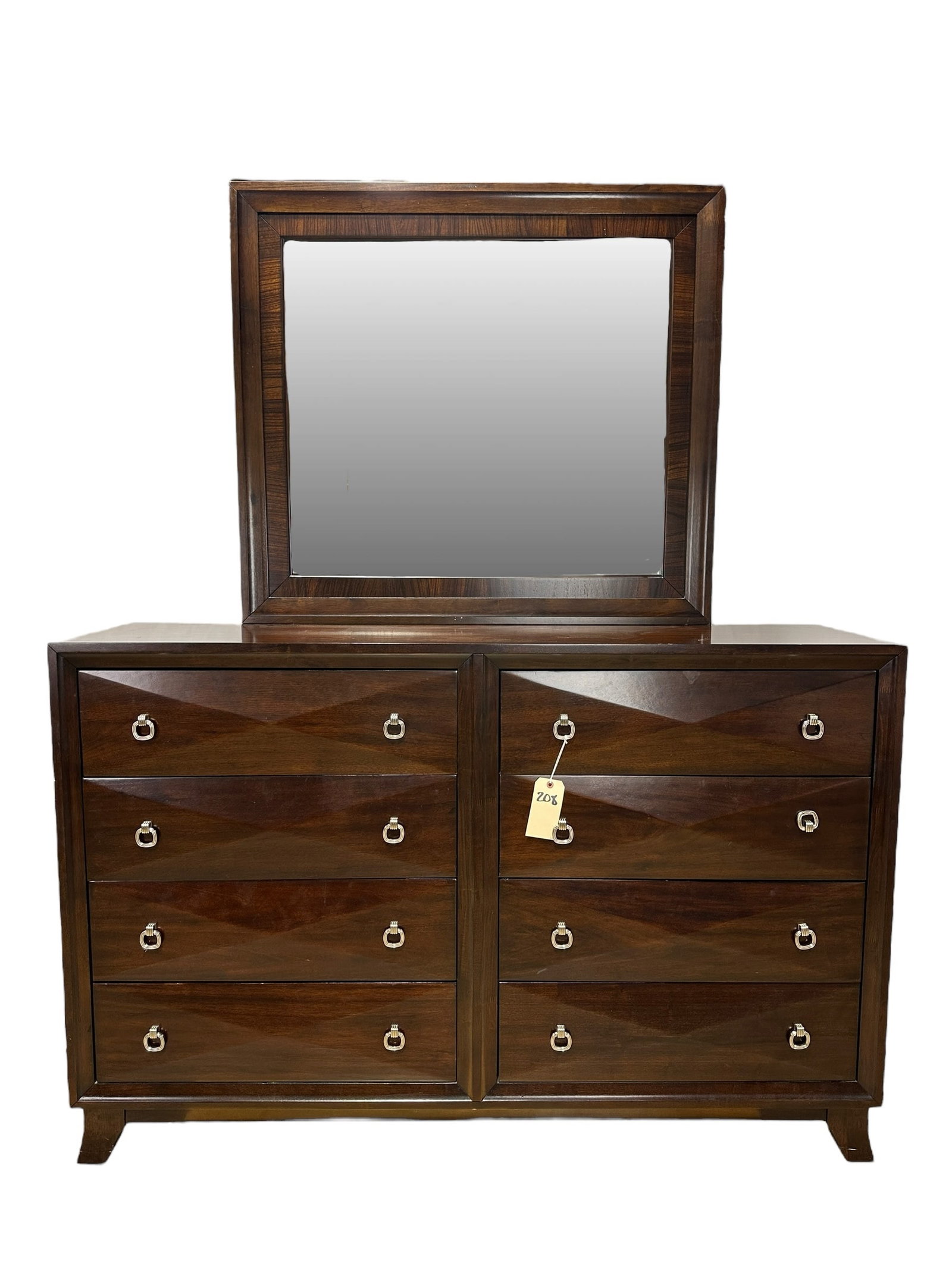 Modern Style Dresser & Mirror: Modern Style Dresser & Mirror. Measures 80" H x 66" W x 18" D.