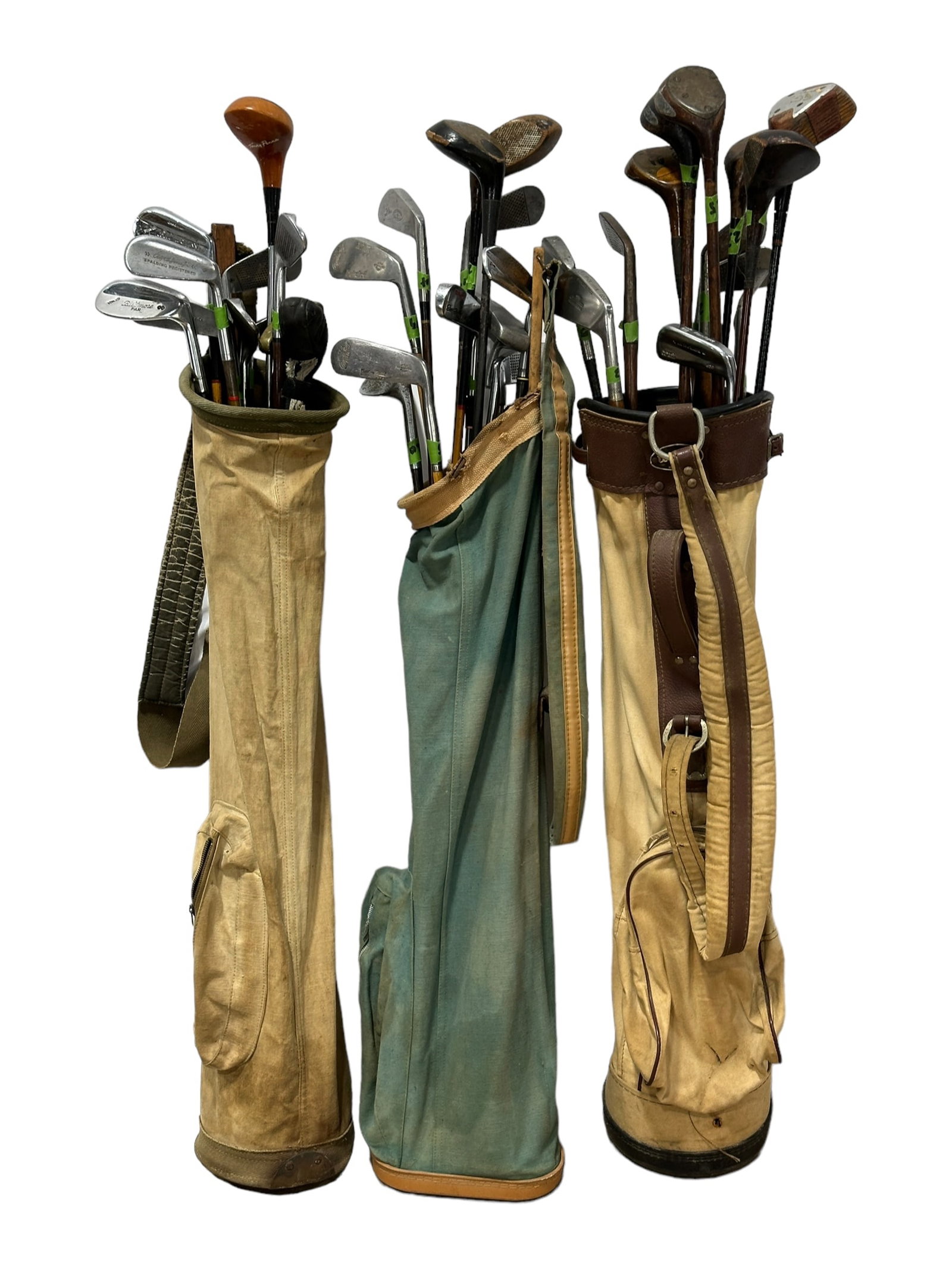 Lot of 35 Vintage Golf Clubs w/ 3 Caddy's: Lot of 35 Vintage Golf Clubs w/ 3 Caddy's. Golf clubs measures approximately 45" to 39" tall & the caddy's measure approximately 31" to 32" tall.