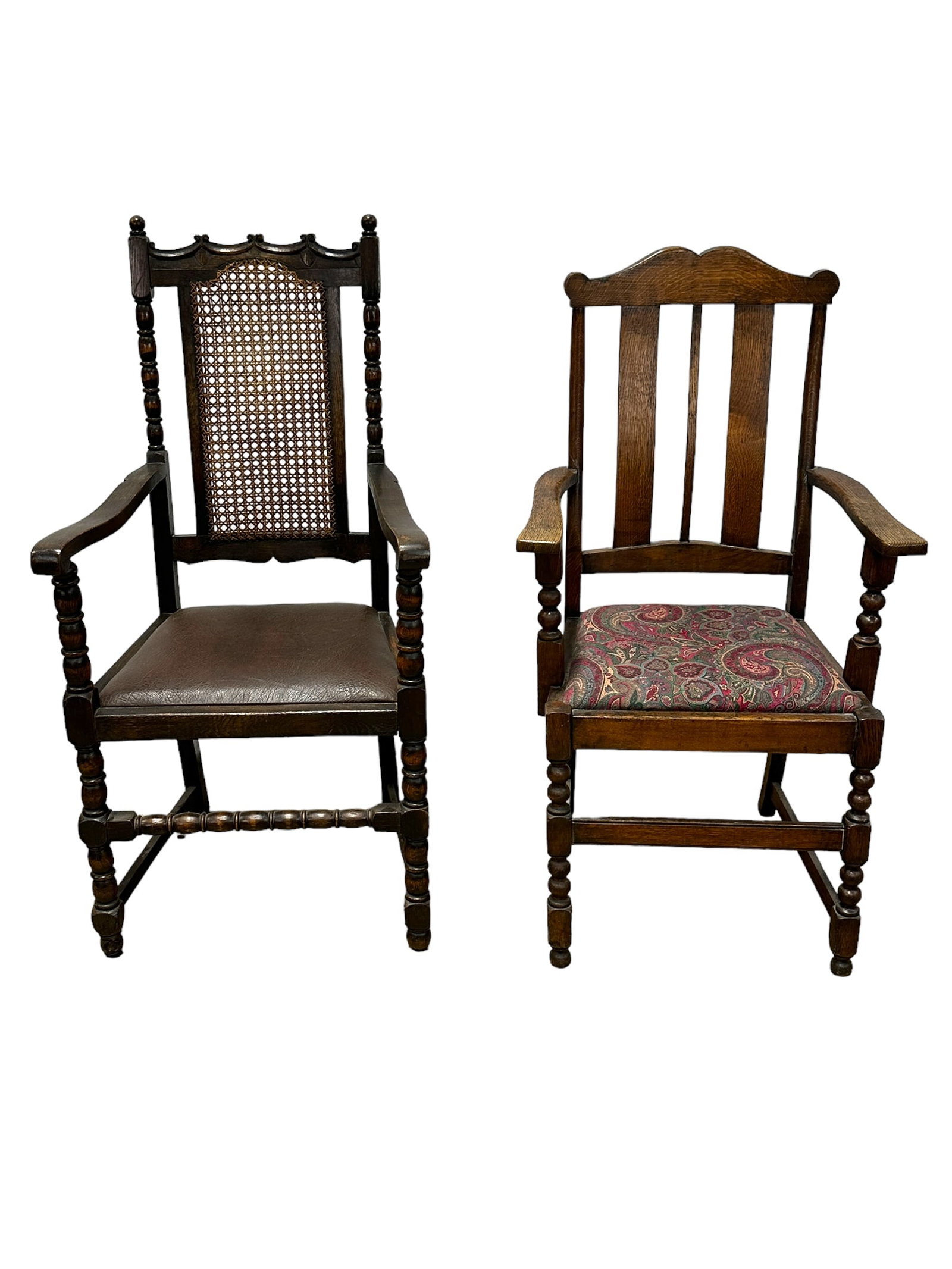 Lot of 2 Antique Chairs: Lot of 2 Antique Chairs. Measures 42.5" H x 23.25" W x 18" D & the seat height measures 18" tall. The other chair measures 43" H x 22" W x 18.5" D & the seat height measures 19" tall.
