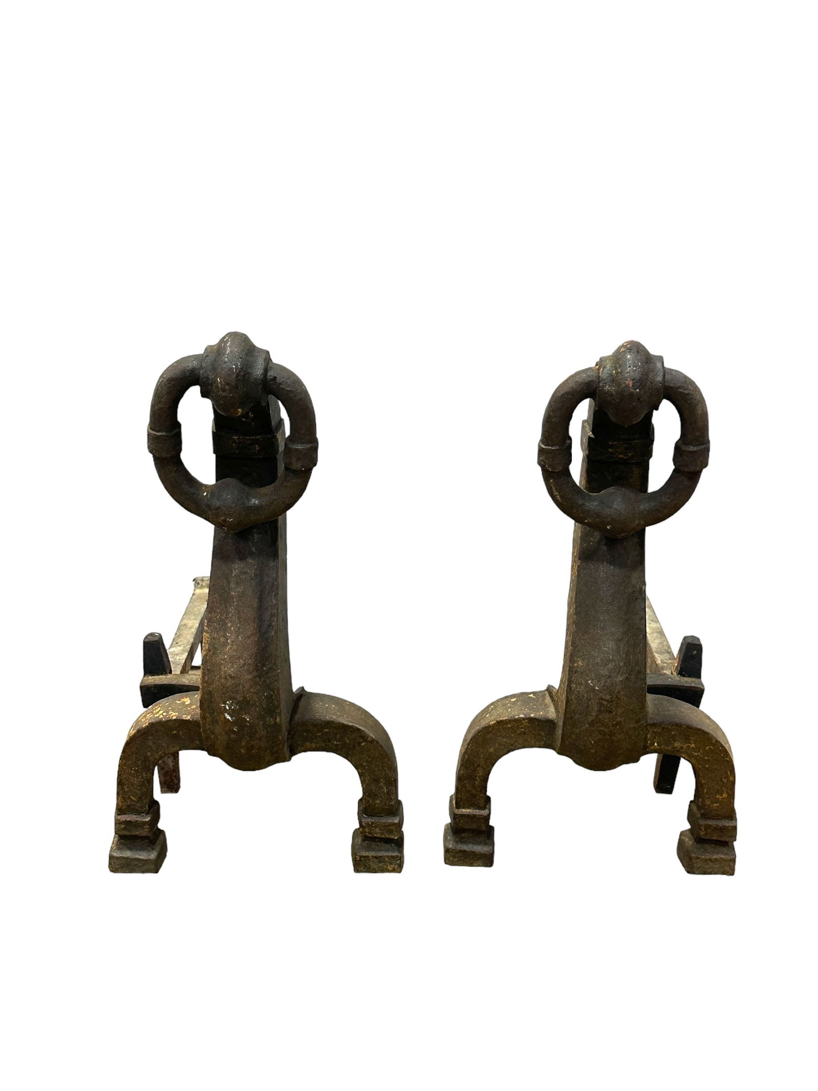 Pair of Cast Iron Andirons: Pair of Cast Iron Andirons. Measures 19" H x 10" W x 20" D.