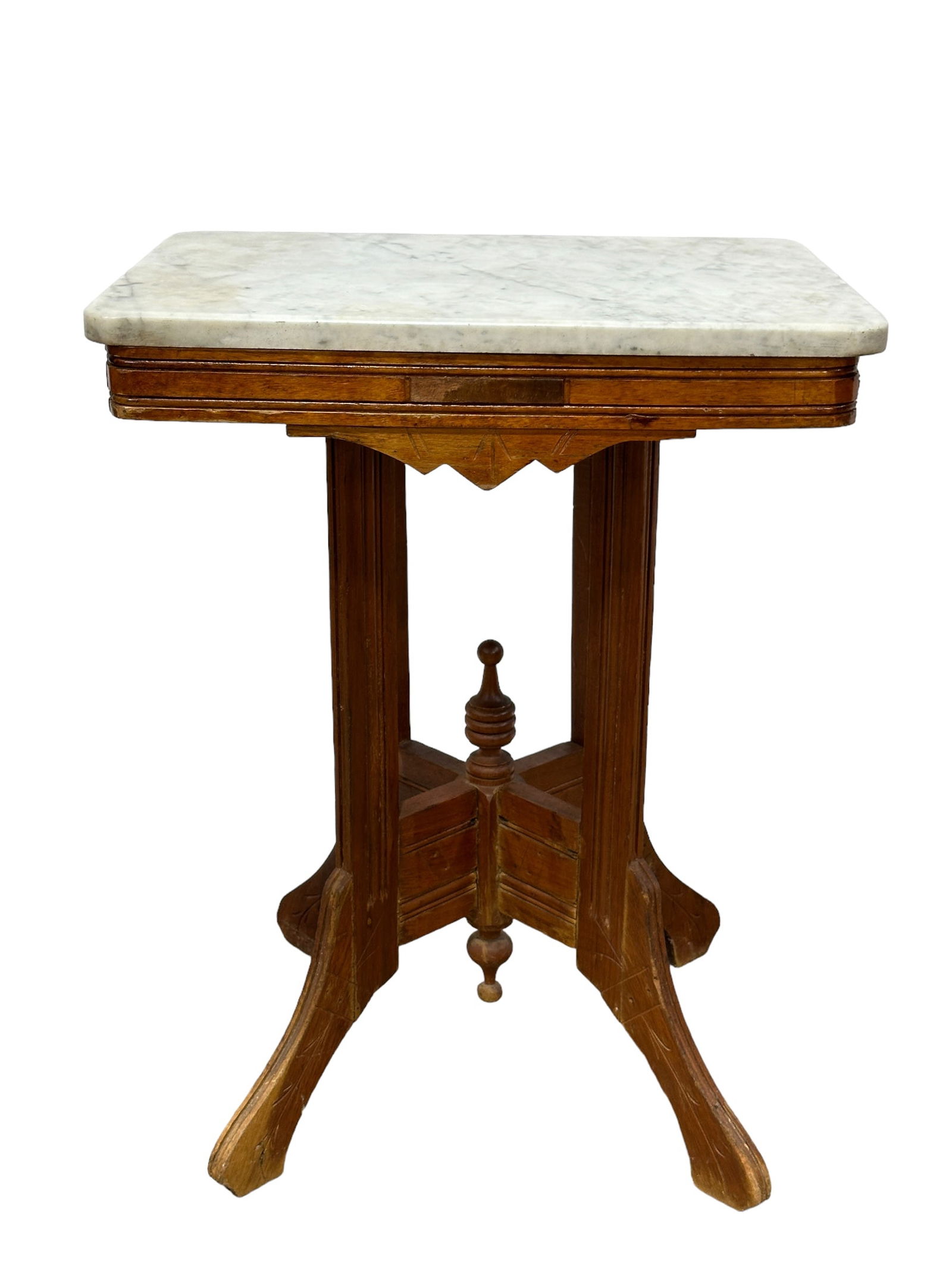 Antique Marble Top Wood Carved Side Table (1 of 4)