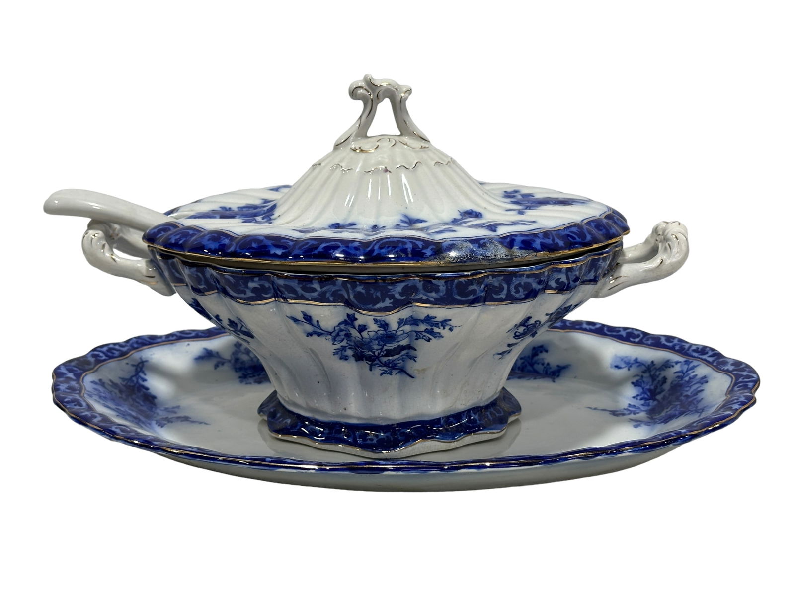 Antique Victoria Ware Blue Flow Ironstone Tureen Dish (1 of 7)