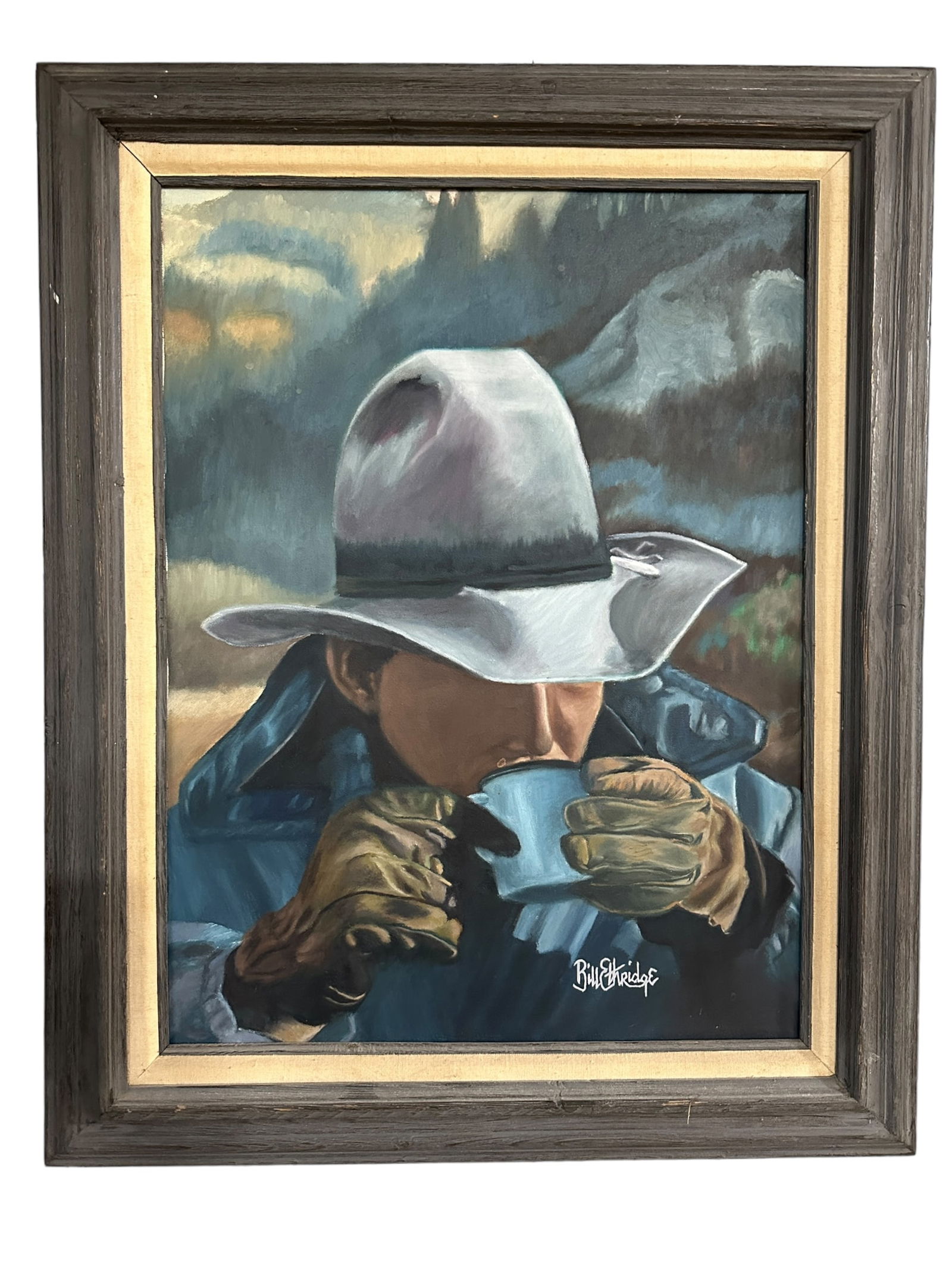 Signed Oil on Canvas Cowboy Painting Signed Bill Ethridge (1 of 4)