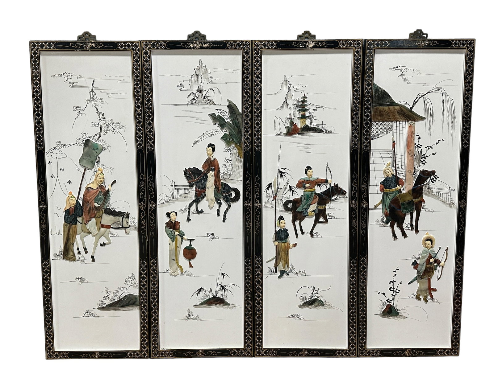 4 Carved Stone Asian Panels (1 of 9)