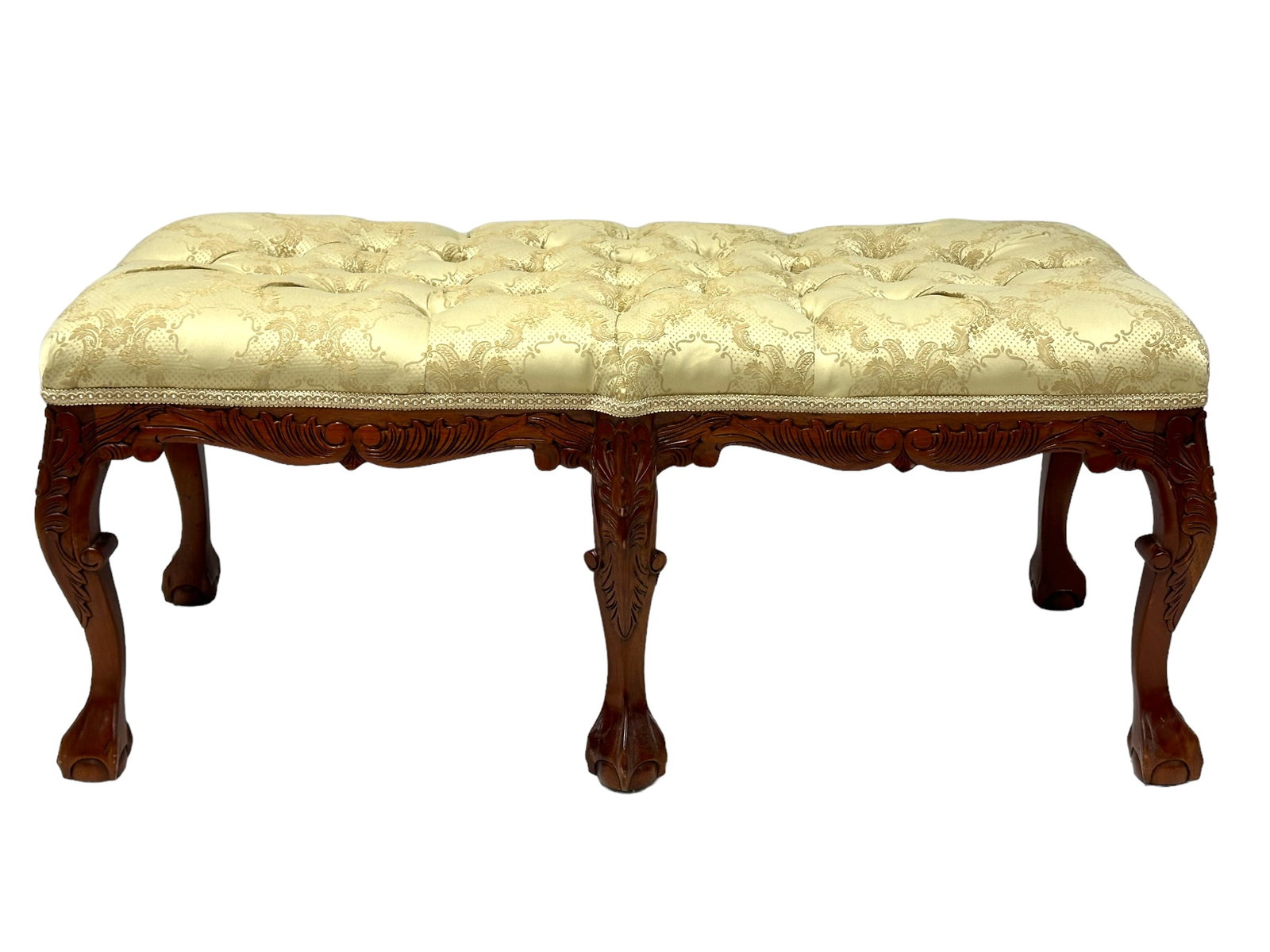 Wood Carved Tufted Bench Seated (1 of 5)