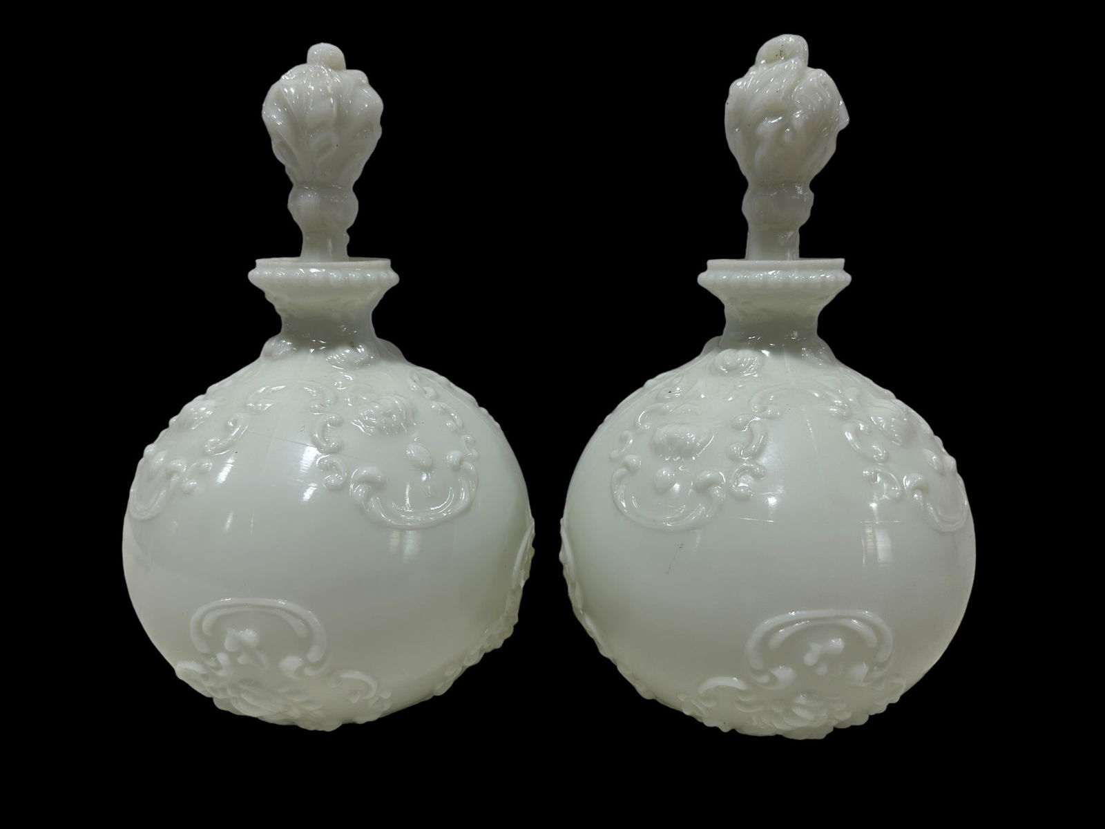 Pair of Antique Milk Glass Decanters (1 of 5)