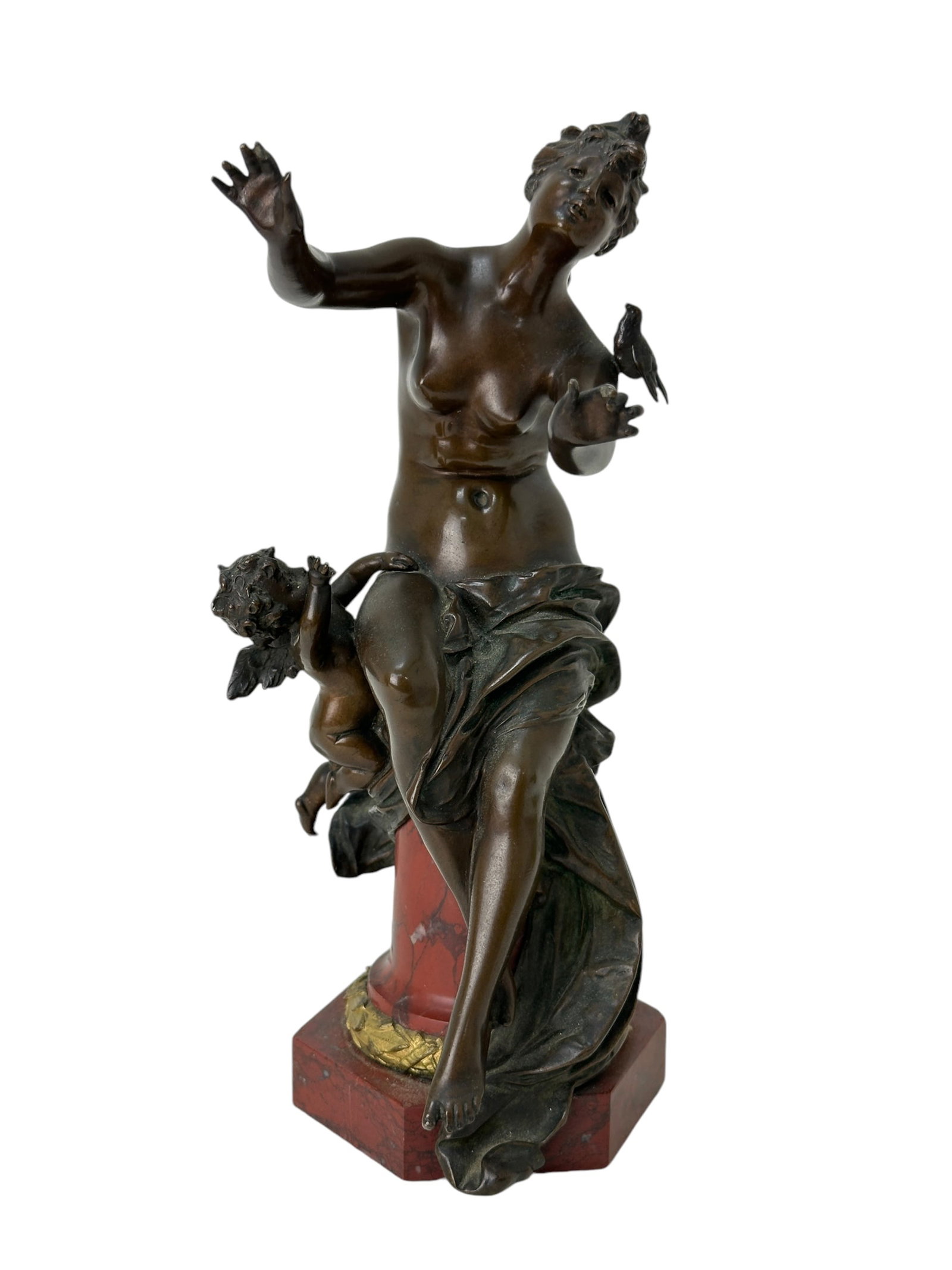 Signed C 1900 Bronze Maiden Sculpture w/ Angel (1 of 10)