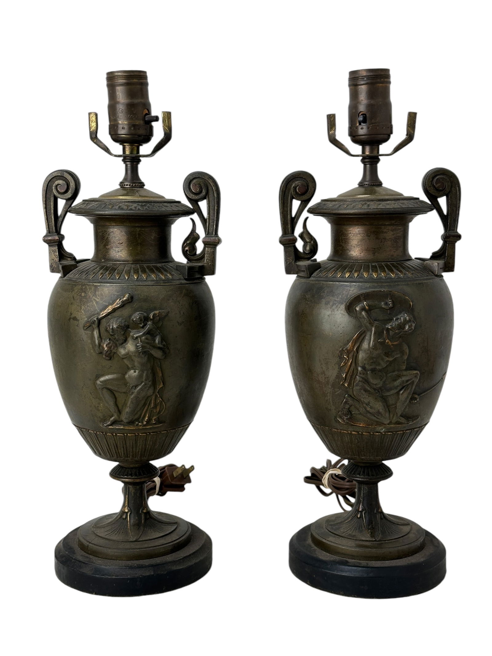 Pair of Antique Neoclassical Bronze Urn Lamps (1 of 8)
