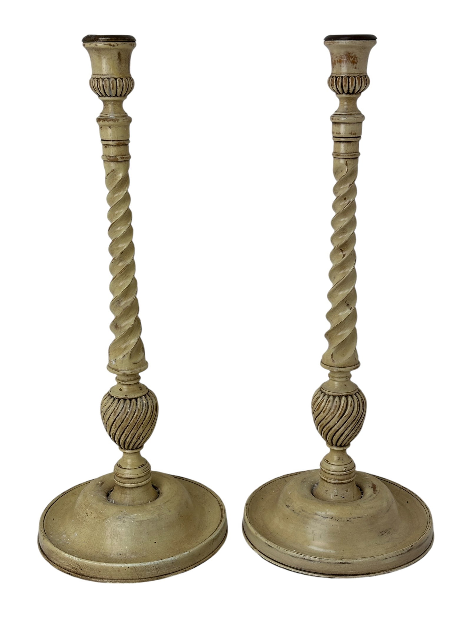 Pair of Distressed Painted Barley Twist Candle Sticks (1 of 8)