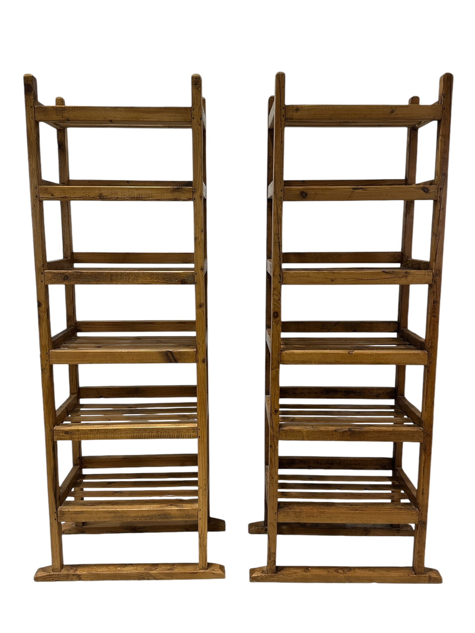Pair of Pine Wine Racks: Pair of Pine Wine Racks. Measures 70.5" H x 22.5" W x 14.75" D.