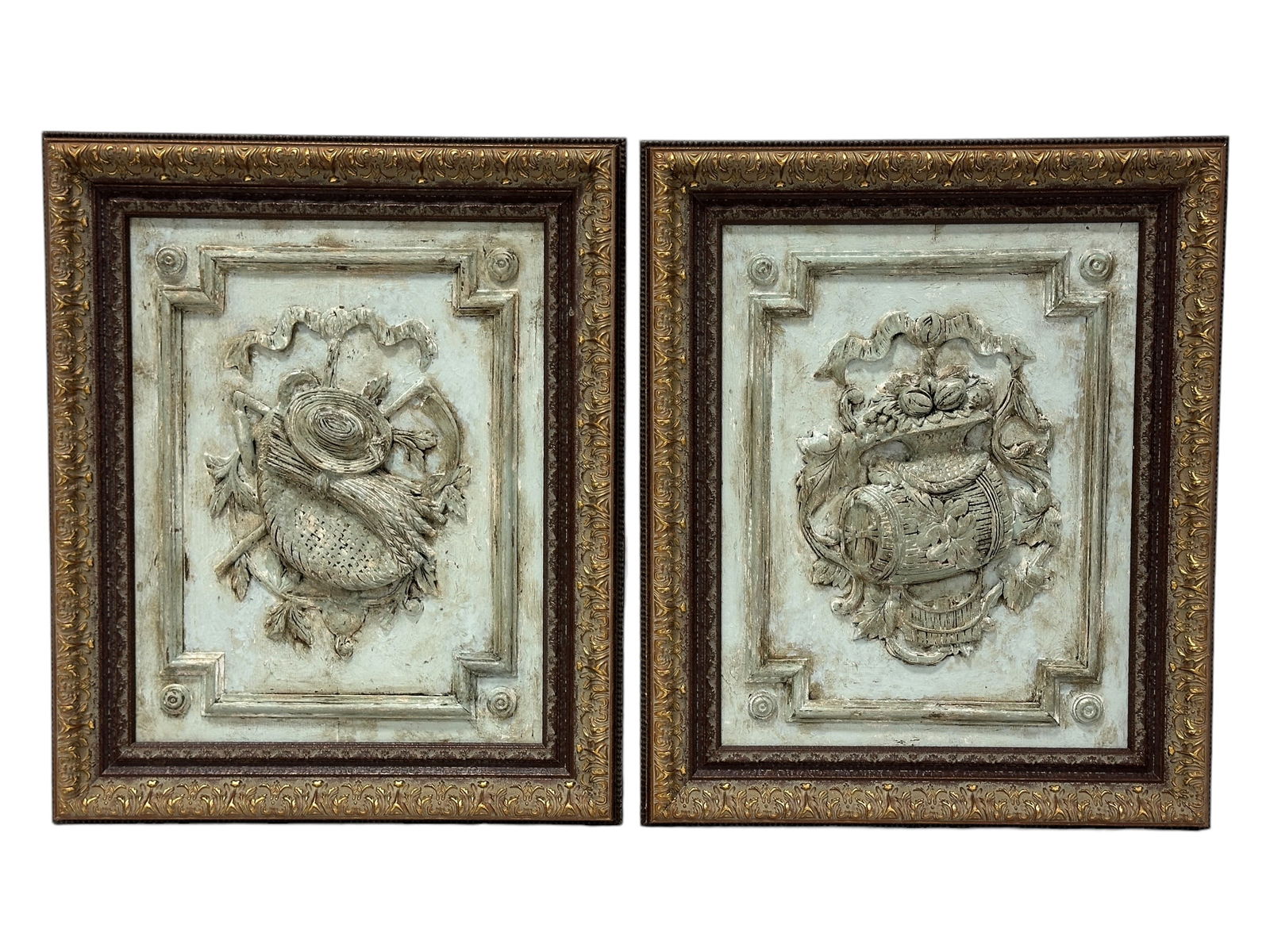 Pair of Framed French Style Wood Wall Plaques (1 of 4)