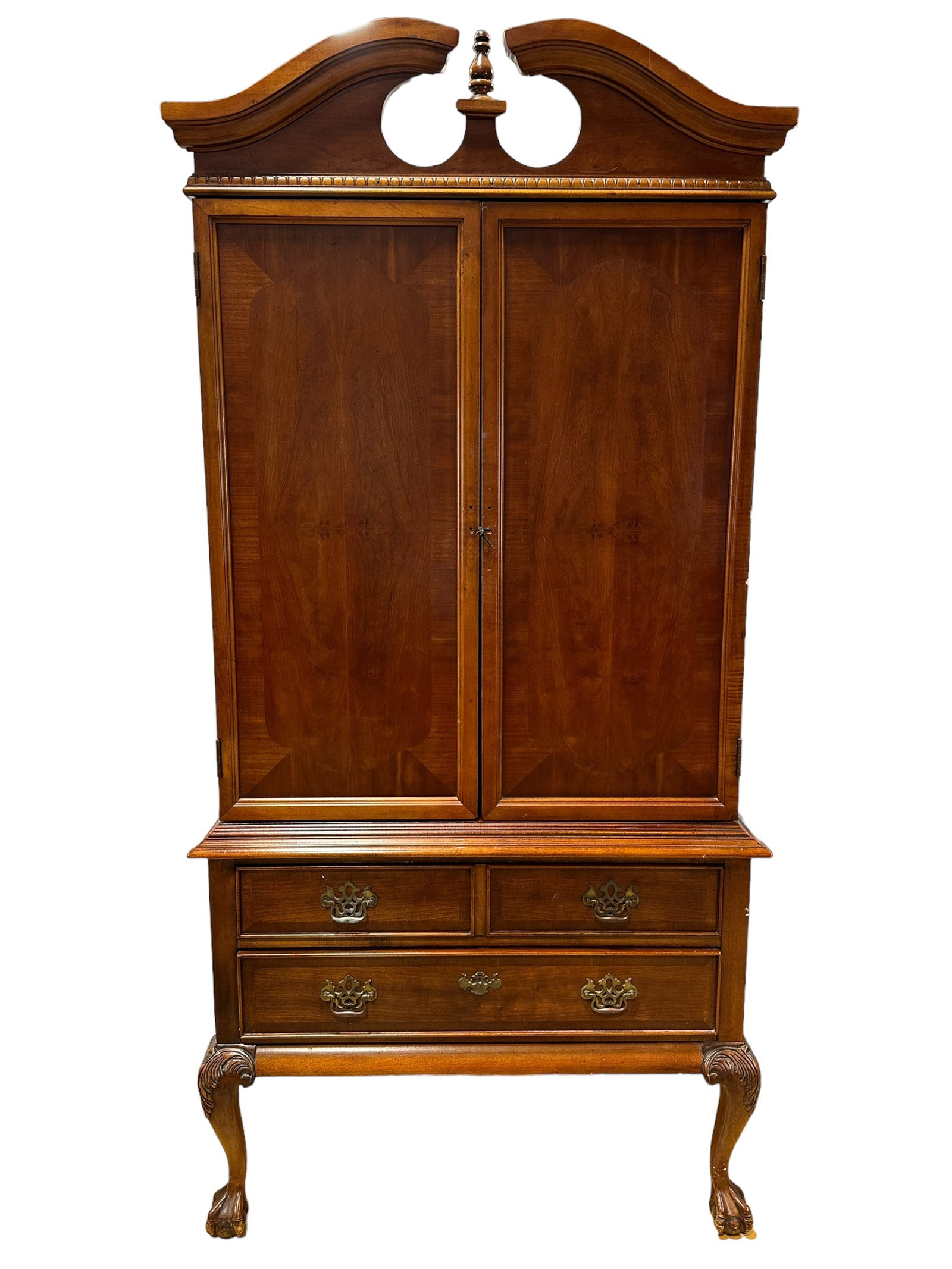 Queen Ann Style Media Cabinet: Queen Ann Style Media Cabinet. Measures 77" H x 337" W x 22" D.