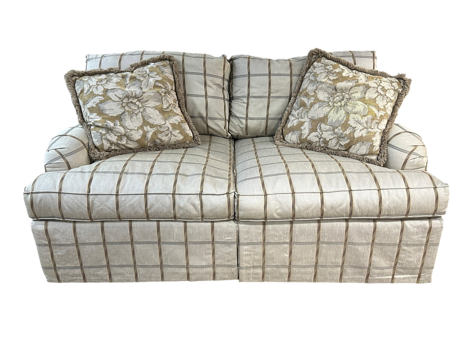 Bernhardt Upholstery Loveseat: Bernhardt Upholstery Loveseat. Bernhardt label under cushions. Measures 37.5" H x 71" W x 43" D.