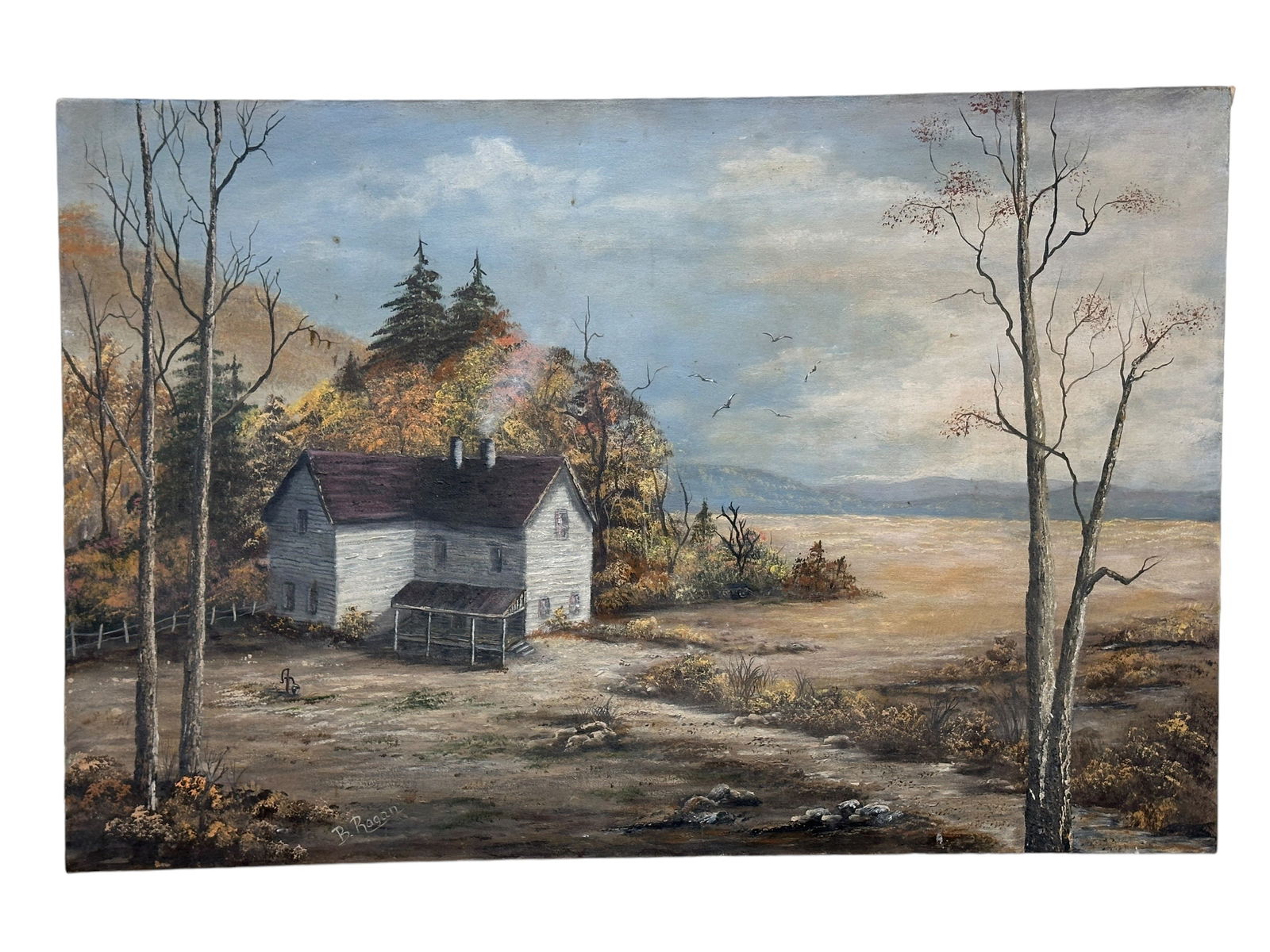 Signed B. Rogan Oil on Canvas Farm Scene Painting (1 of 5)