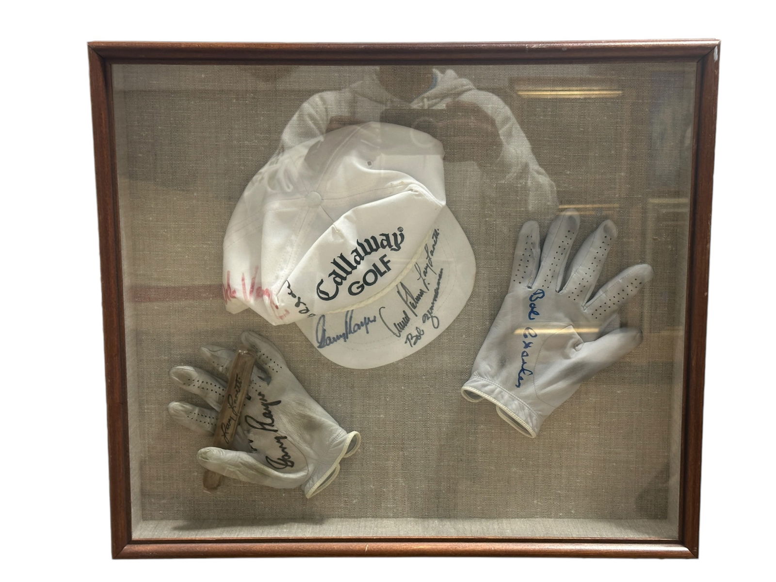 Framed Arnold Palmer, Gary Player & Others Memorabilia: Framed Arnold Palmer, Gary Player & Others Memorabilia. Framed in shadowbox. Measures 22" x 19".