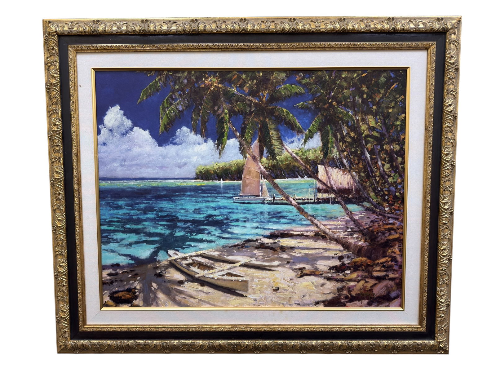 Signed Marko Oil on Canvas "Solitude In The Pacific" Print: Signed Marko Oil on Canvas "Solitude In The Pacific" Print. Signed in the bottom right corner. Print measures 31.5" x 24.5". Frame measures 42" x 35".