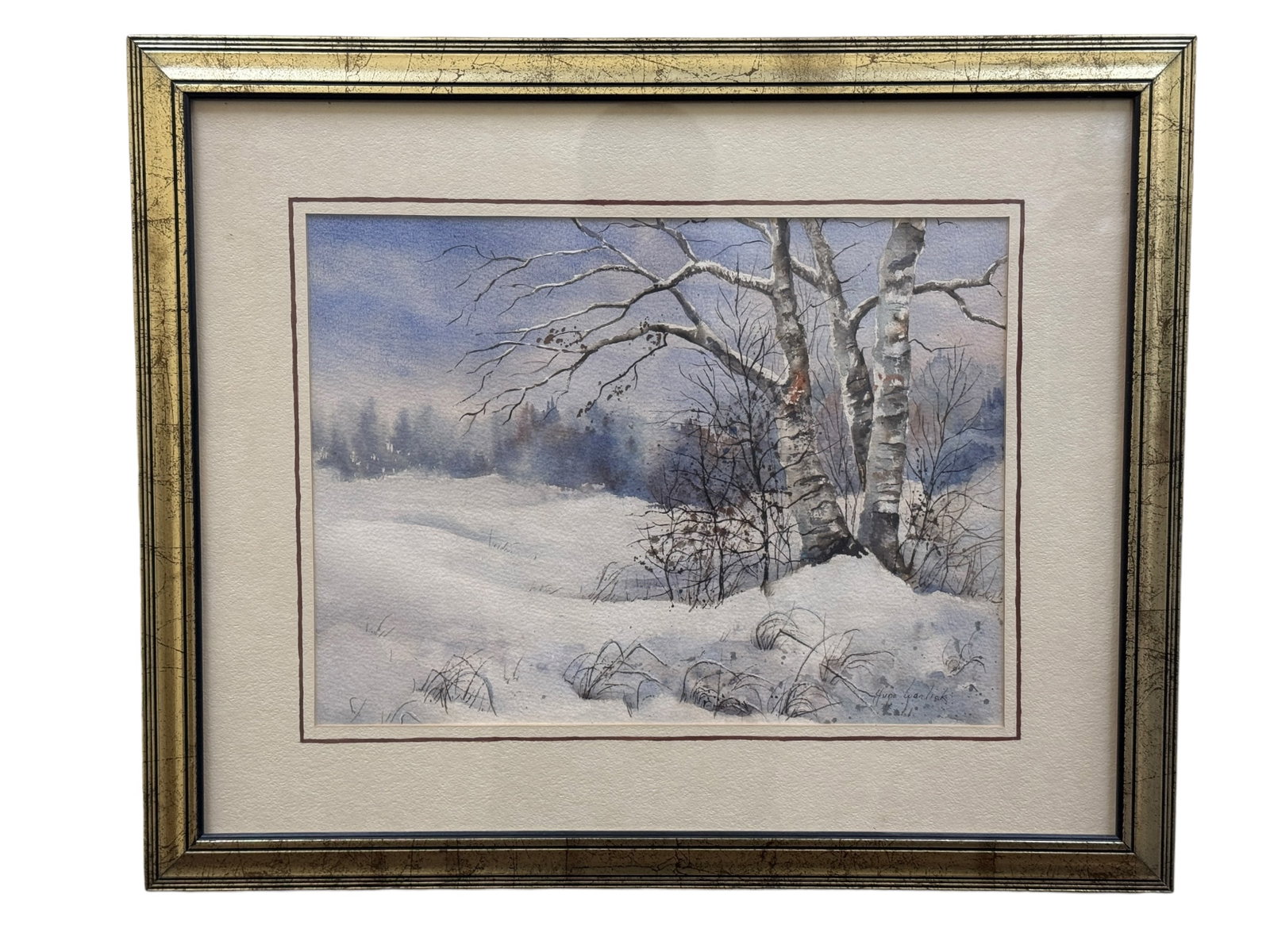 Signed Yuan Lianlick Winter Landscape Watercolor Painting: Signed Yuan Lianlick Winter Landscape Watercolor Painting . Signed in the bottom right corner. Painting measures 11" x 14.75". Frame measures 18" x 22".