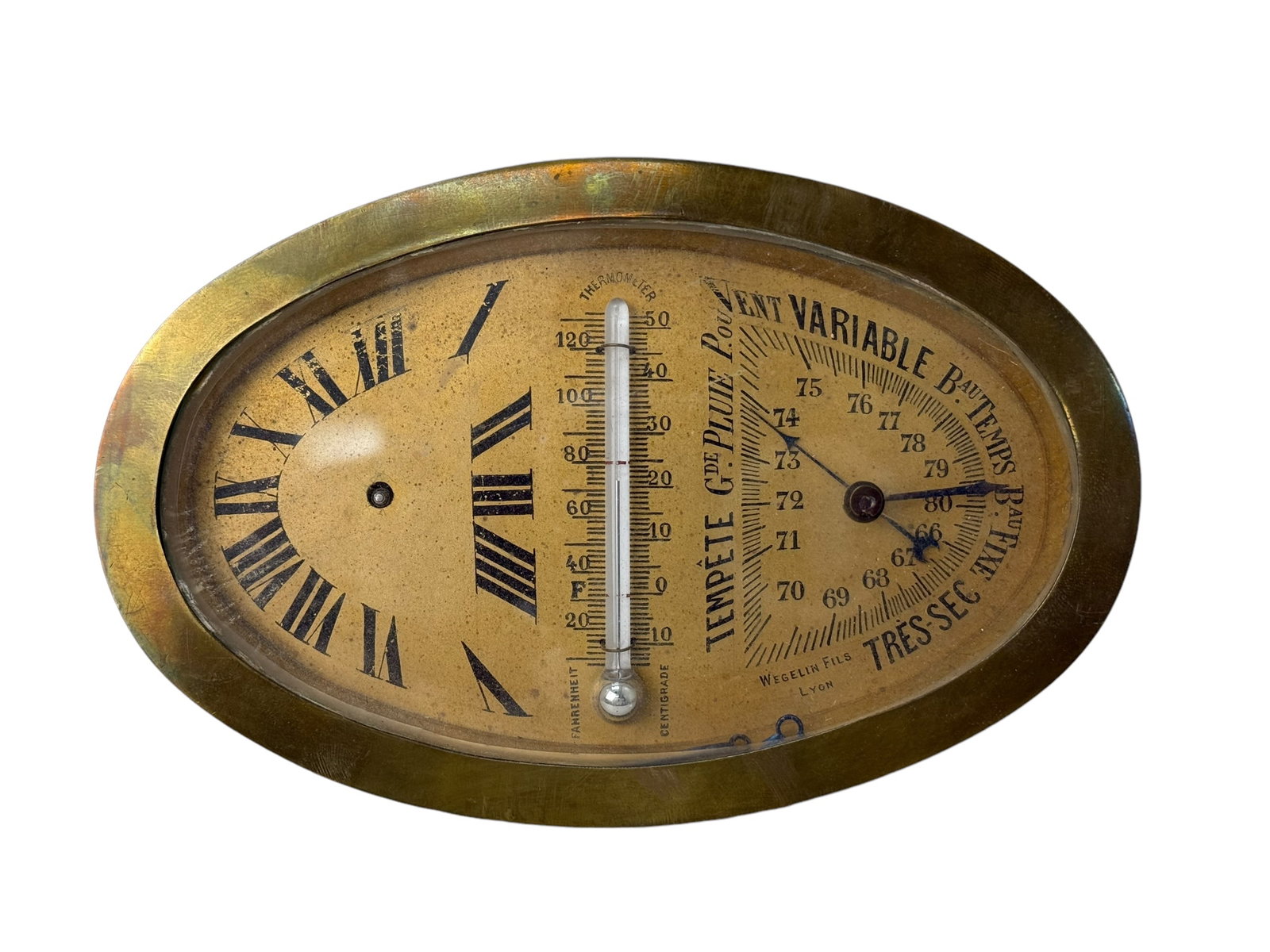 Wegelin Fils Desk Thermometer Clock: Wegelin Fils Desk Thermometer Clock. Has case. Measures 6.25" x 4".