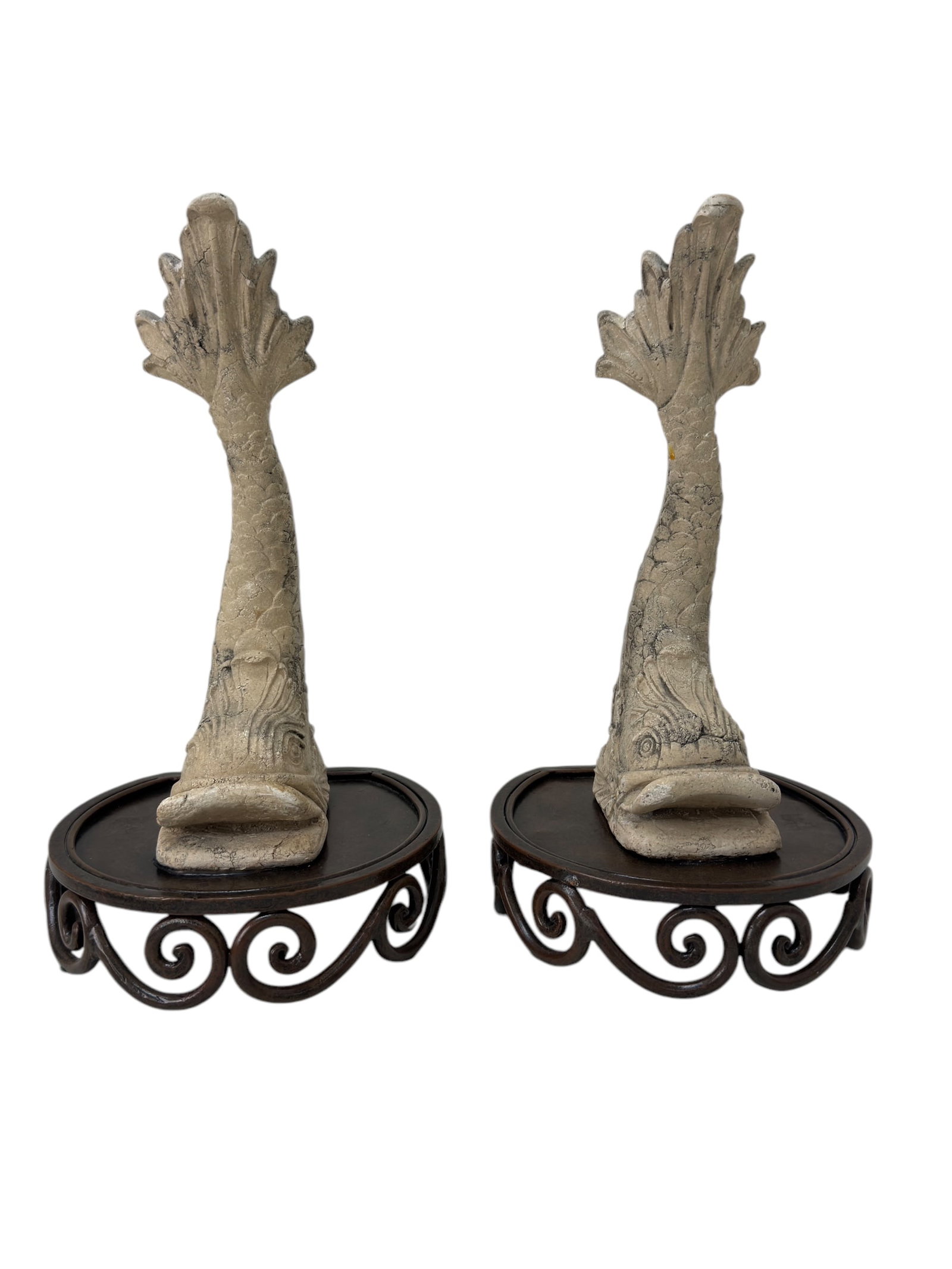 Pair of Decorative Lead Fish Sculptures: Pair of Decorative Lead Fish Sculptures. Measures 14.25" Tall.