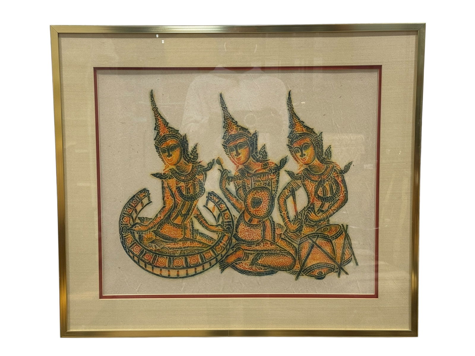 Framed Cambodian Angkor Wat Temple Rubbing Art: Framed Cambodian Angkor Wat Temple Rubbing Art. Rubbing measures 22" x 18". Frame measures 29" x 25".