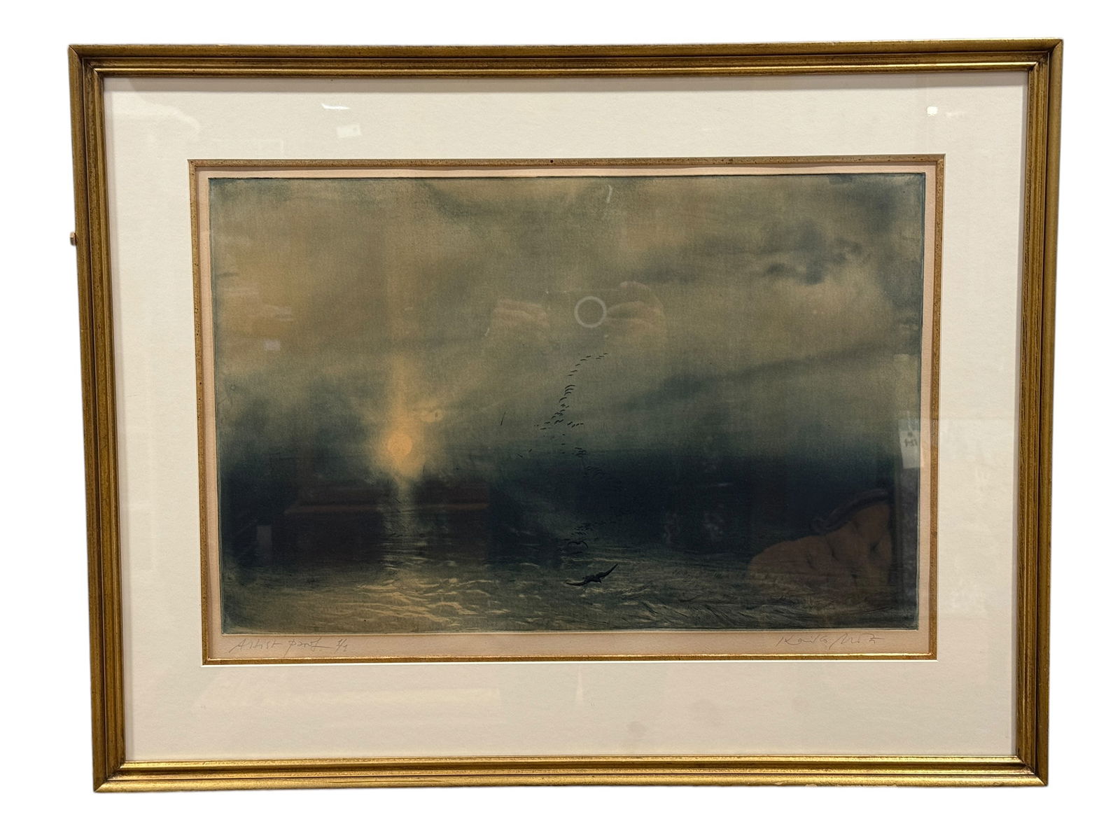 Kaiko Moti Original Ocean Scene Artist Proof Print: Kaiko Moti Original Ocean Scene Artist Proof Print. Print measures 17" x 19" and 25" x 33" with frame. Artist signed in bottom right corner and signed "Artist Proof 1/1" in bottom left corner.