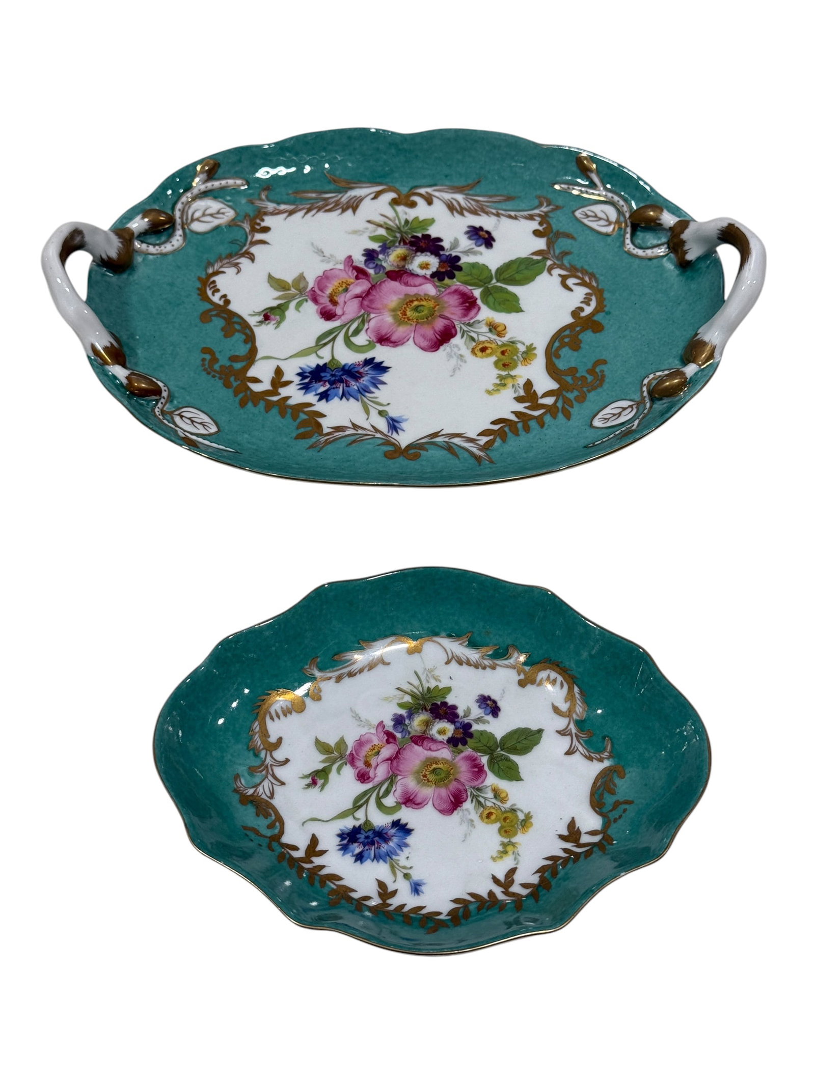 Elios Hand Painted HF Serving Dish and Bowl: Elios Hand Painted HF Serving Dish and Bowl. Measures 11" x 7.25" & 7" x 5.5".