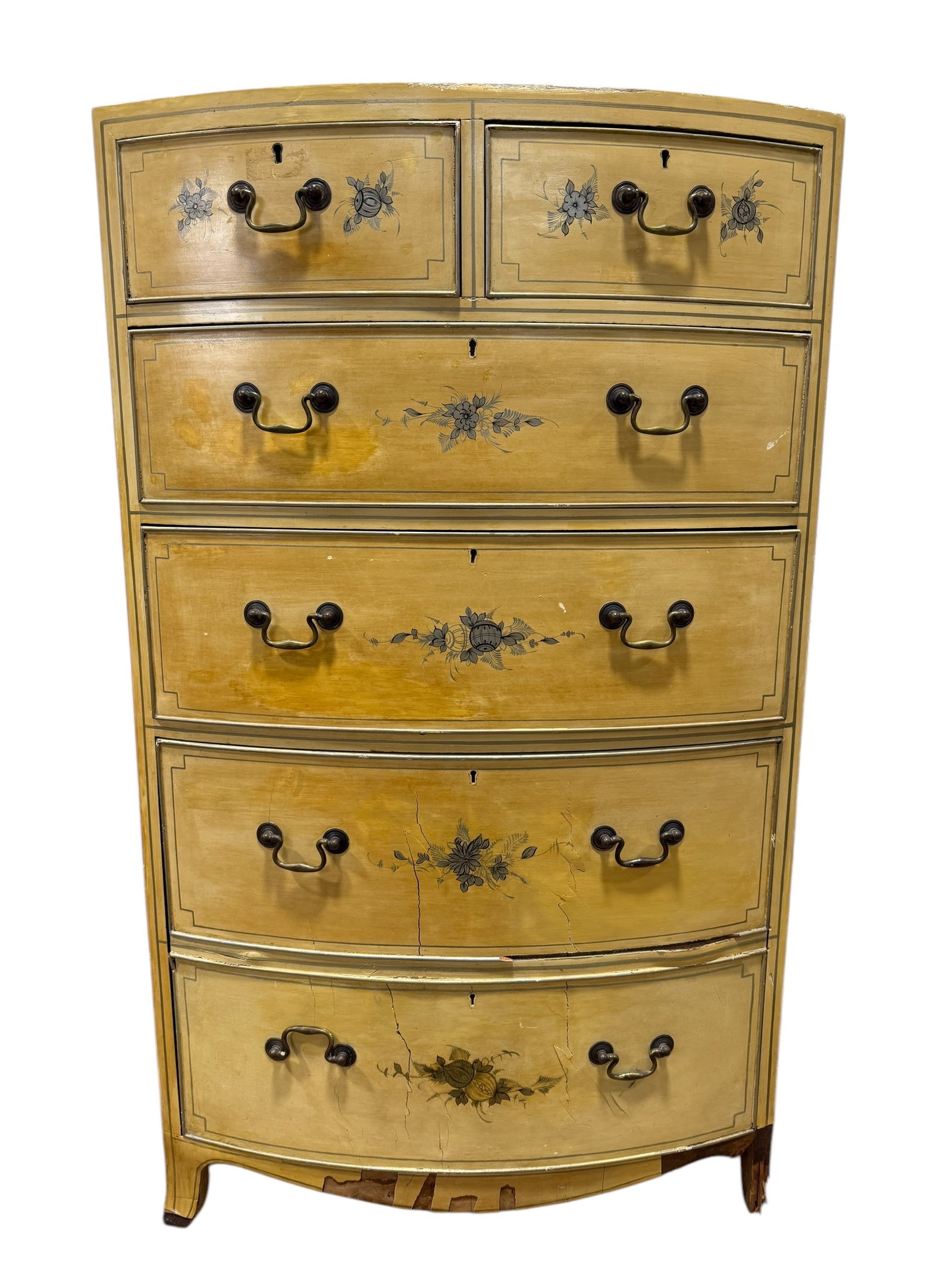 Antique Floral Design French 2 Over 2 Drawer Chest w/ Door: Antique Floral Design French 2 Over 2 Drawer Chest w/ Door . Floral Design veneer. Measures 44.25" H x 26.25" W x 17.75" D.