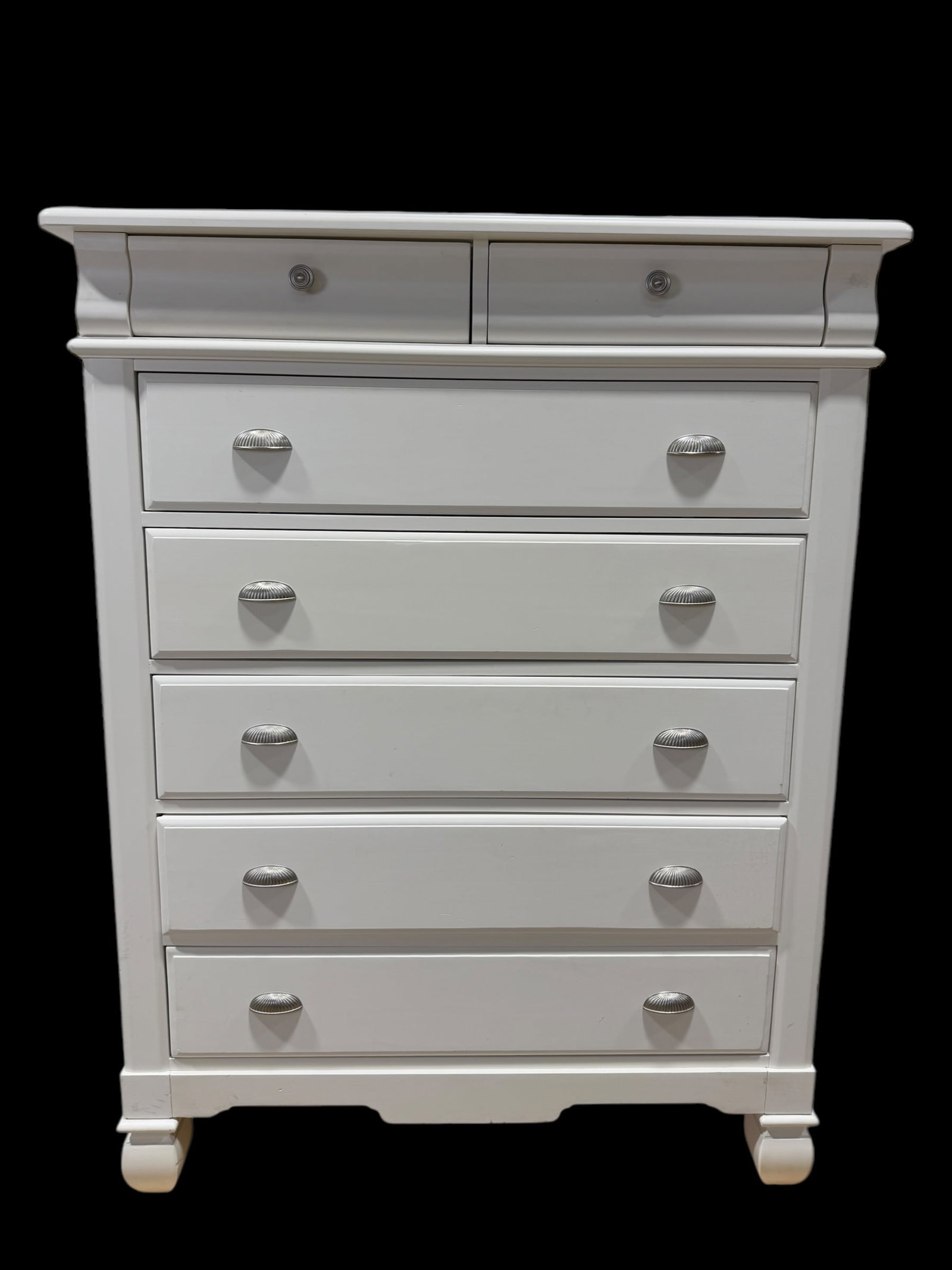 American Signature Furniture Chest of Drawers: American Signature Furniture Chest of Drawers. Label in top left drawer. Measures 54.5" H x 42" W x 19" D.