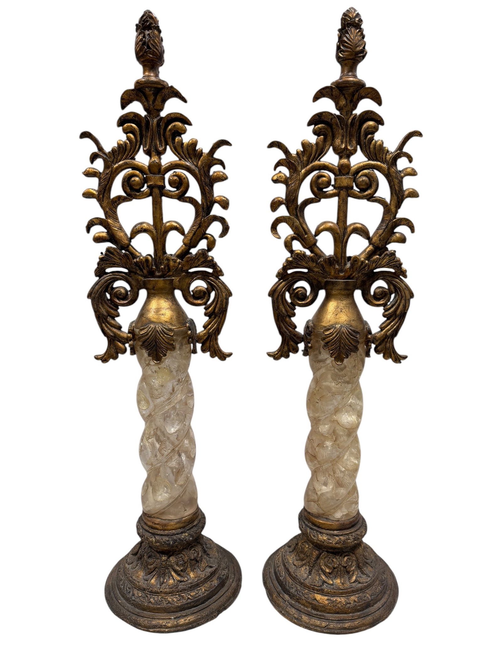 Pair of John Richard Lucite & Gilt Decorative Pieces: Pair of John Richard Lucite & Gilt Decorative Pieces. Has John Richard Label on the bottom & measures 35" H x 9" W.