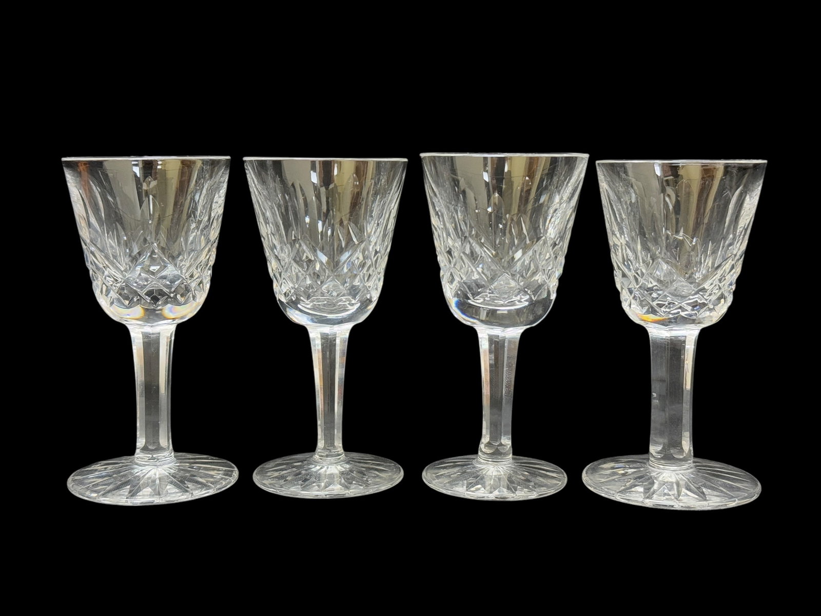 Set of 4 Waterford Crystal Lismore Cordial Glasses: Set of 4 Waterford Crystal Lismore Cordial Glasses. Measures 3.5" Tall.