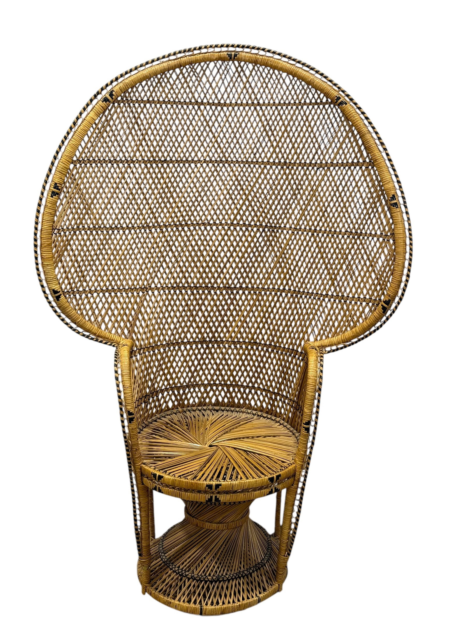 Vintage Hand Made Wicker Peacock Chair: Vintage Hand Made Wicker Peacock Chair. Measures 60" H x 39.5" W x 18" D.