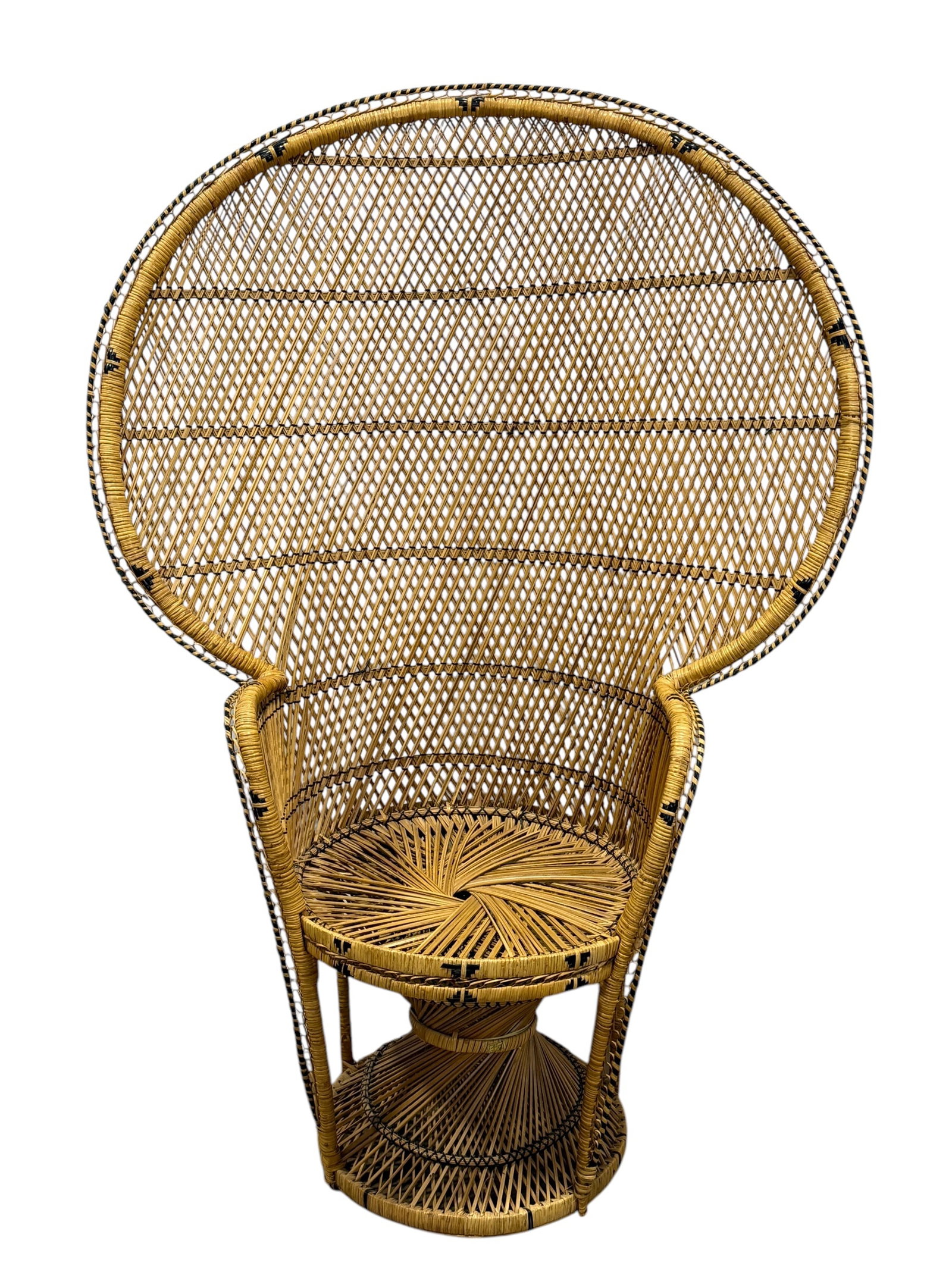 Vintage Hand Made Wicker Peacock Chair: Vintage Hand Made Wicker Peacock Chair. Measures 60" H x 39.5" W x 18" D.