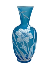 English Thomas Webb & Sons Blue Cameo Art Glass Vase