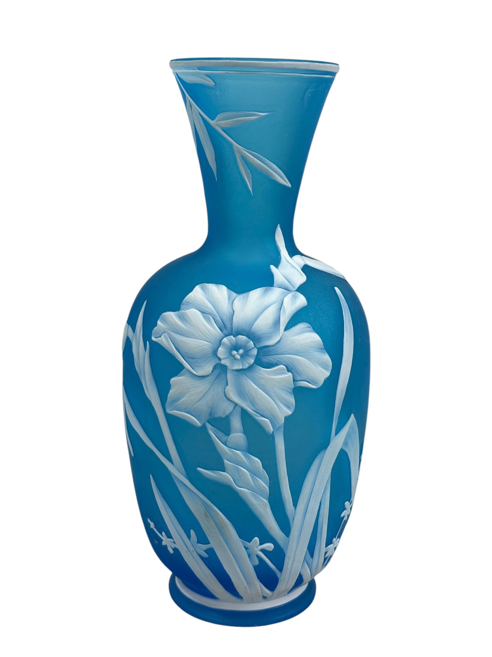 English Thomas Webb & Sons Blue Cameo Art Glass Vase: English Thomas Webb & Sons Blue Cameo Art Glass Vase. Measures 8.5" Tall.