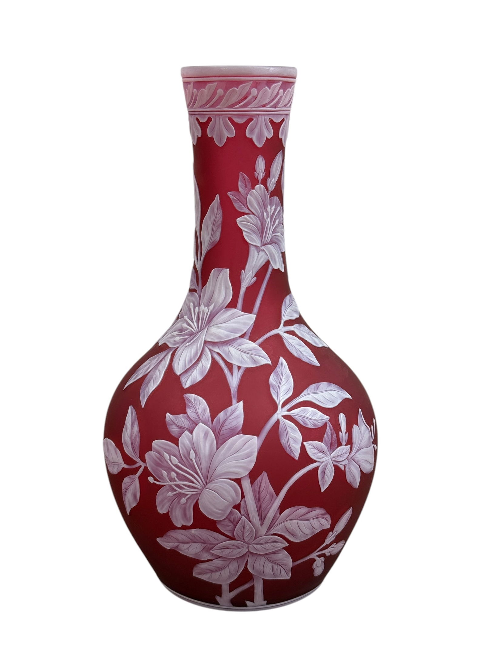 English Thomas Webb & Sons Cameo Art Glass Vase: English Thomas Webb & Sons Cameo Art Glass Vase. Webb stamp on the bottom of vase. Measures 9" Tall.