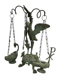 19th C. Grand Tour Italian Bronze Neo Pompeii Crane Oil Lamp