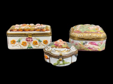 Group of 3 19th C. Capodimonte Trinket Boxes