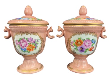 Pair of Dominie's Lidded Porcelain Urns