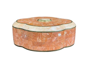 Large Maitland Smith Pink Marble & Brass Box