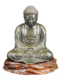 19th C. Bronze Japanese Edo Buddha w/ Wood Base