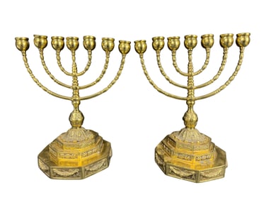 Pair of Late 19th C. Brass Menoraphs