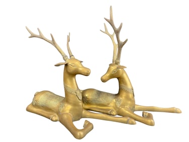 Pair of MCM Brass Deer Figures