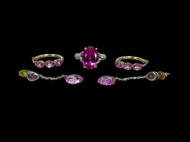5 Pieces of 10k Gold Jewelry w/ Pink Stones
