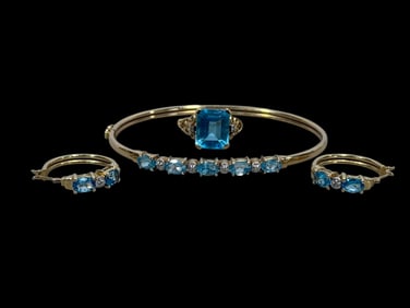 10k Gold Blue Stone Jewelry Set